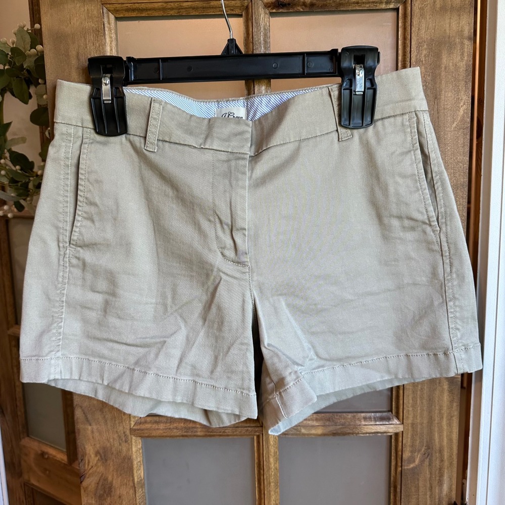 J.Crew Chino Shorts Womens 6 Khaki Tan Re-Imagined Stretch Twill Casual Classic